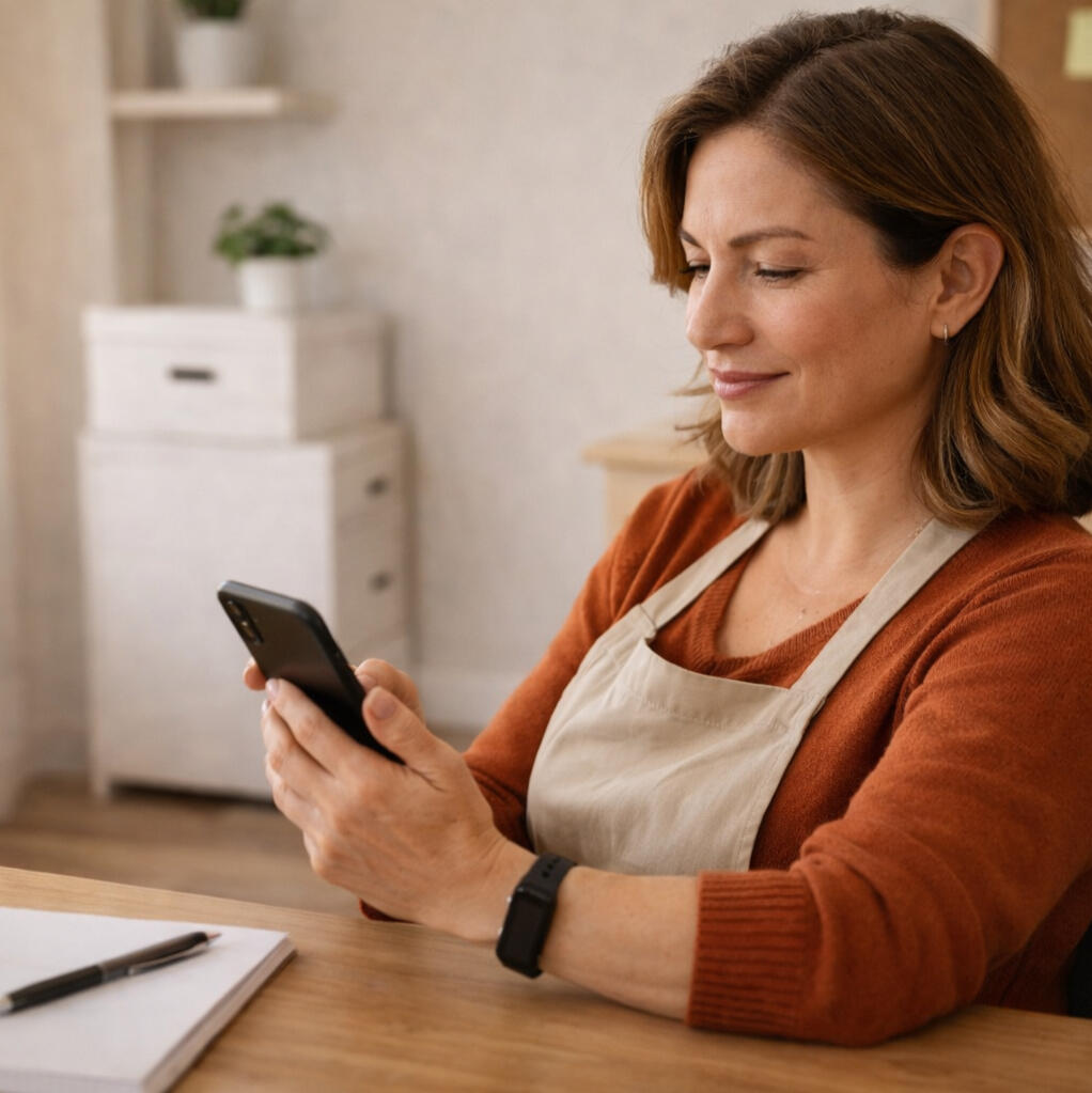 A tradesperson, a salon owner, and a small shop owner interacting with customers.